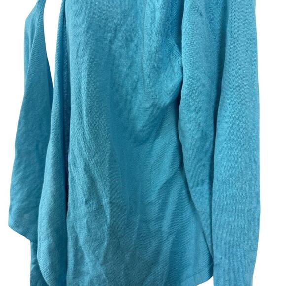 J Jill Womens Linen Cotton Blend Open Blue Cardigan Waterfall Sweater Open sz L - Picture 9 of 16